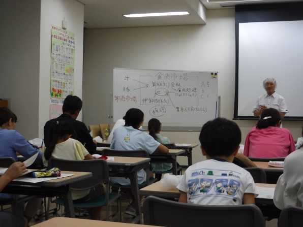 食肉市場の案内を受けている様子
